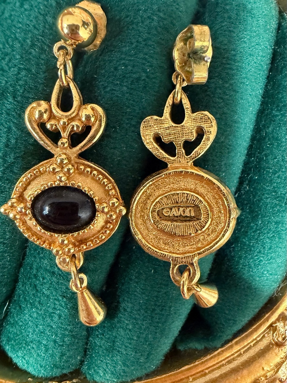 Avon Gold-Tone Drop Earrings with Black Cabochon - Picture 2 of 2